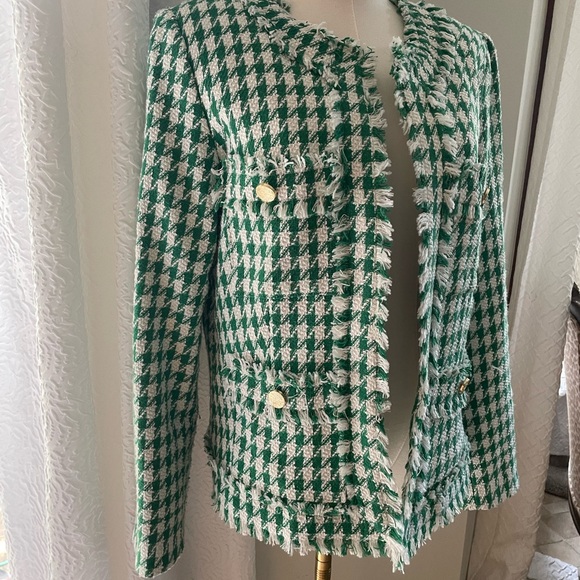 Nanette Lepore Green Houndstooth Jacket EUC Medium - Picture 3 of 9
